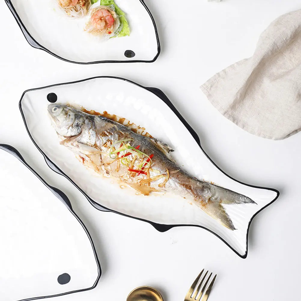 Simple Ceramic Fish Plate Steamed Fish Plate Creative Fish-Shape Steaming Holder Fish Steaming Dish Exquisite Dinner Plate