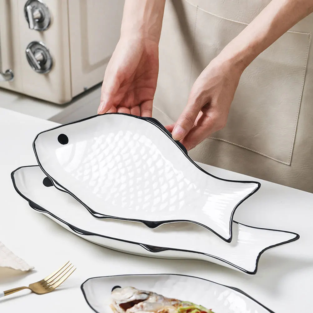 Simple Ceramic Fish Plate Steamed Fish Plate Creative Fish-Shape Steaming Holder Fish Steaming Dish Exquisite Dinner Plate
