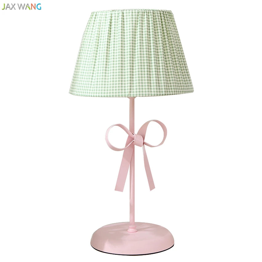 JW Korean Style Iron Butterfly Knot Table Lamp Fabric Lampshade Lights for Children Room Bedside Princess Girls Lamps Lighting