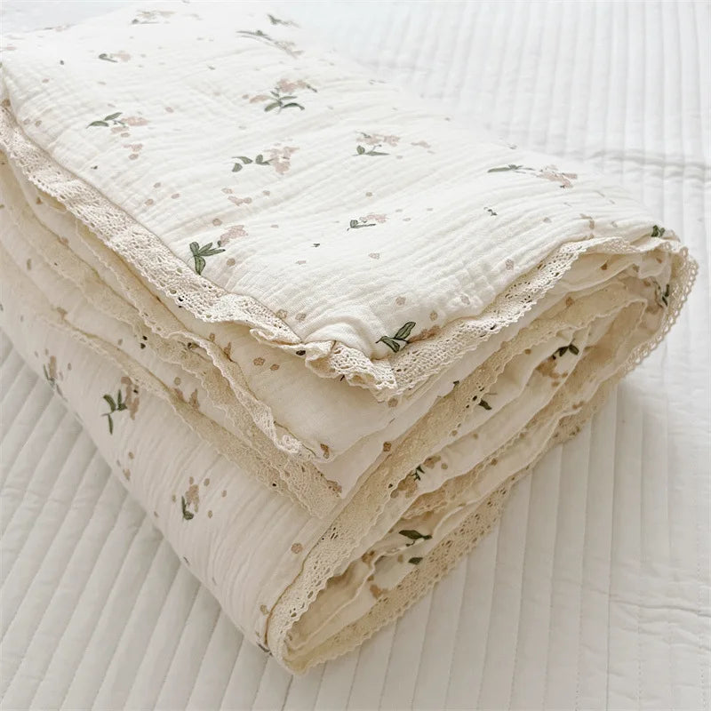 Cotton Mulsin Quilt Blanket  Cotton Reversible Crib Quilted Blanket 120x150cm