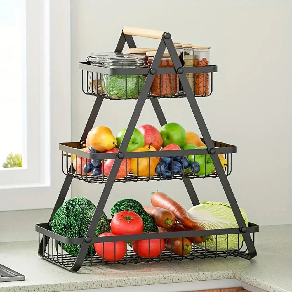 Fruit Storage Basket Three-tier Shelves Fruits Vegetable Snacks Organizer Shelf Creative Multi-layer Hollow Grids Fruit Baskets