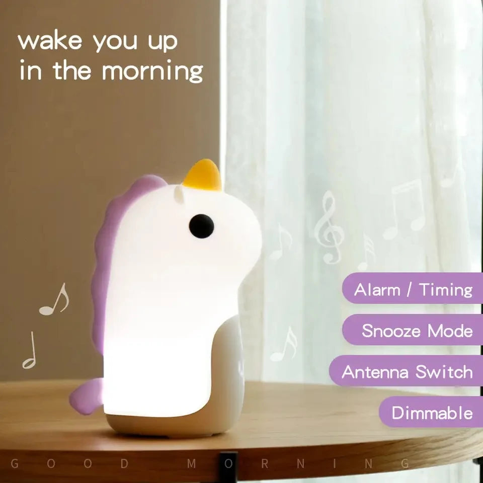 Unicorn Silicone Alarm Clock for Baby, Cute USB Rechargeable, Remote LED Night Light