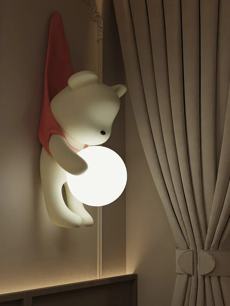 Cream Style Resin Bear Wall Lamps Nordic LED Living Bedroom Children's Room Wall Lights Modern Creative Home Decor Cartoon Lamp