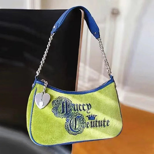 Sac fourre-tout vintage coréen Y2K pour femmes, sac à bandoulière en velours vert pour aisselles, sac à main à fermeture éclair pour fête