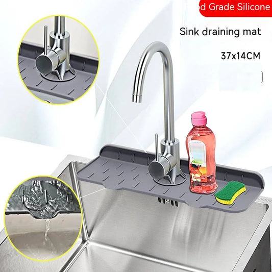 Kitchen Sink Splash Guard, Silicone Faucet Handle Drip Catcher Tray Sponge Holder Faucet Sink Protectors Mat for Bathroom