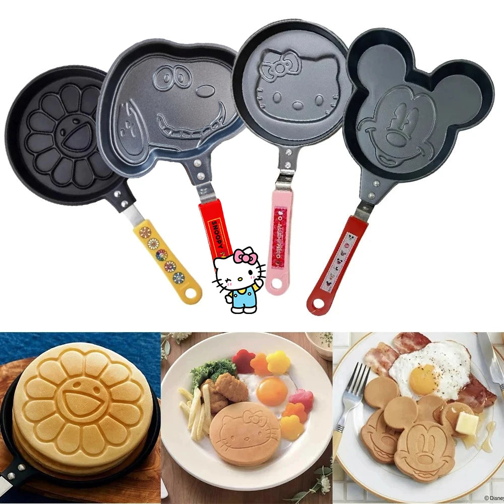 Kawaii Hello Kitty Sanrio Anime Muffin Pot Cute Snoopy Stitch Cartoon Camping Breakfast Cooking Non-Stick Frying Pan Cookware