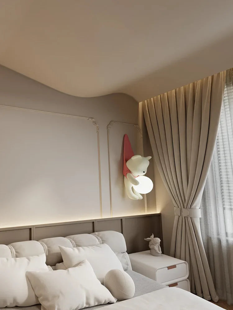 Cream Style Resin Bear Wall Lamps Nordic LED Living Bedroom Children's Room Wall Lights Modern Creative Home Decor Cartoon Lamp