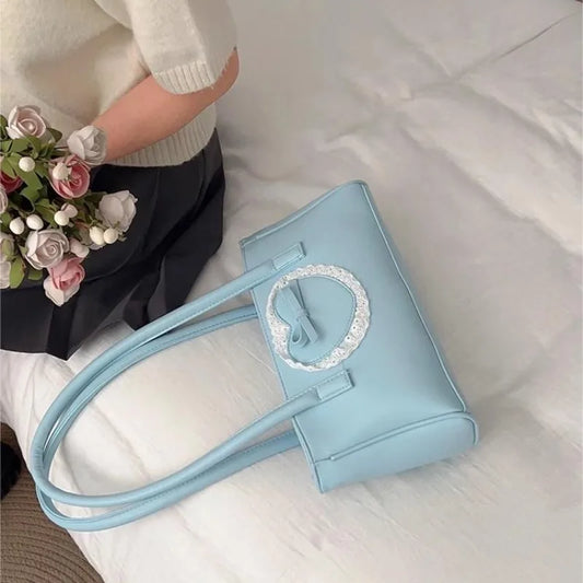 Xiuya Elegant Blue Handbags for Women Casual Fashion Leather Designer Luxury Shoulder Bag Advanced Female Korean Popular Bag Sac