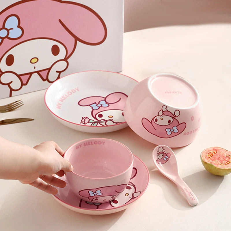 MINISO Sanrio Tableware Cinnamoroll Bowl Spoon Plate Children's Cute Ceramic Tableware Kitchen Utensil Set Food Storage Gifts