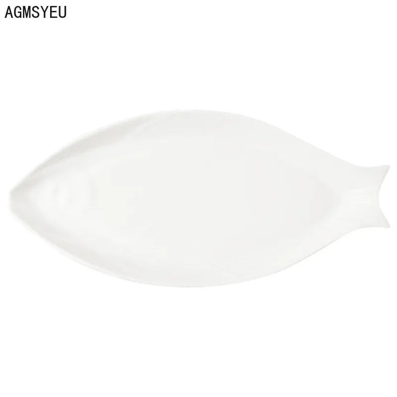 Creative Household Ceramic Fish Plate Tableware Fish Shape Simple White Steamed Fish Large Plate Hotel Kitchen Tableware Plate