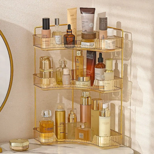 Bathroom Corner Storage Organizer Shelf Home Makeup Skincare Shampoo Lipstick Tabletop Holder Cosmetic Desk Kitchen Rack