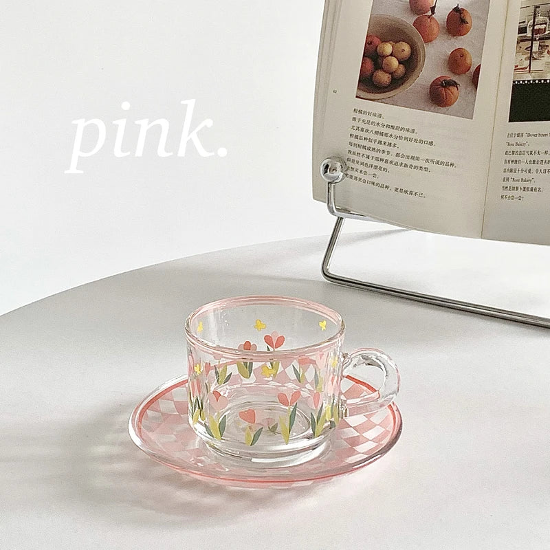 Creative Coffee Cup Saucer Set Korean Cups Hand-Painted Plant Flower Coffee Mug Home Kitchen Drinkingware Espresso Cups