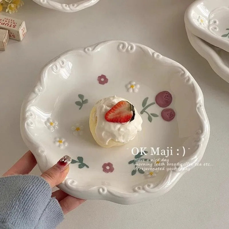 A Particularly Beautiful Plate! High Beauty Relief Cute Ceramic Dining Plate, Home Breakfast Plate, Home Bowl Plate