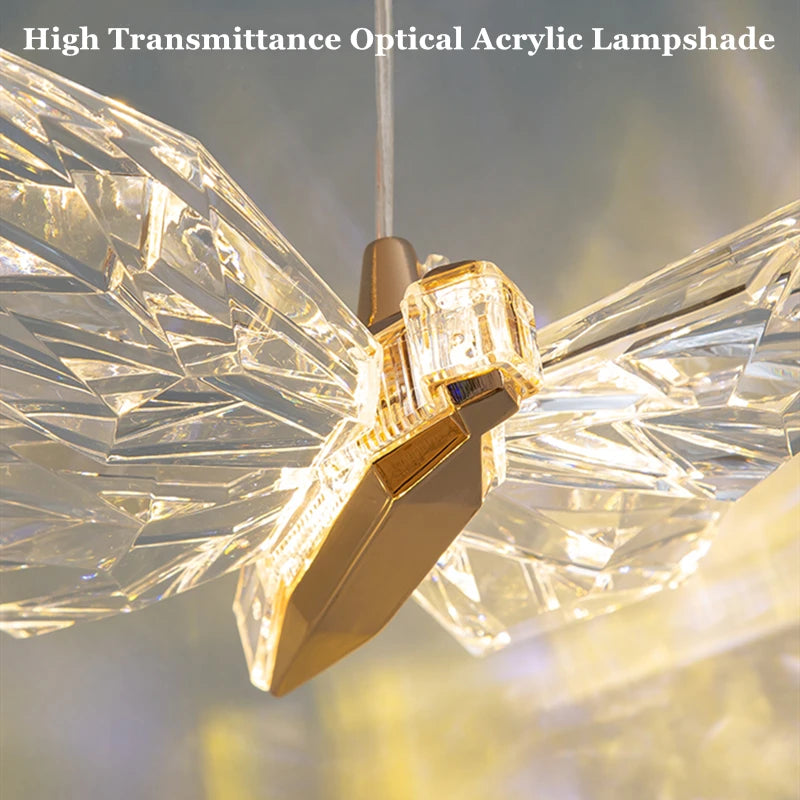 Crystal Butterfly Pendant Lamps for Home Decor LED Lighting, Bedroom, Bedside, Hotel, Lobby, Stairs, Hanging Light Fixtures