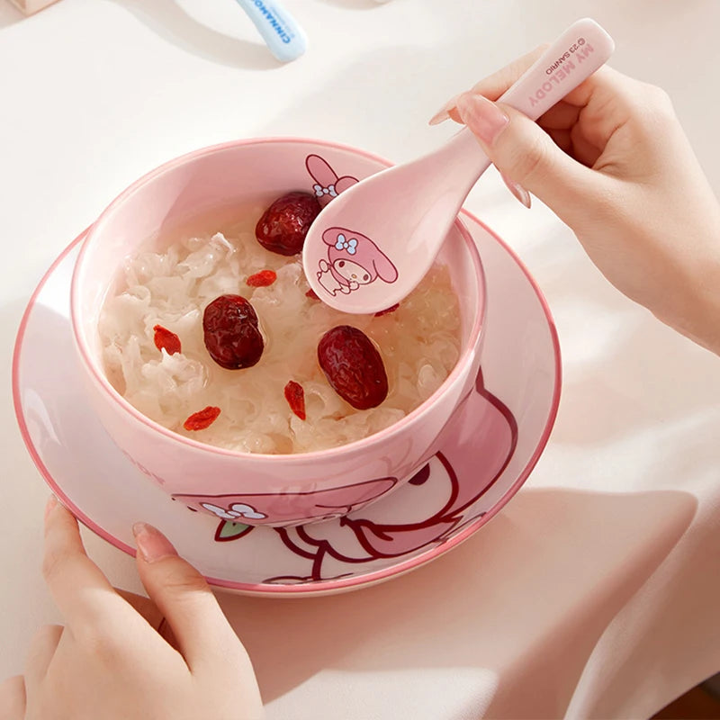 MINISO Sanrio Tableware Cinnamoroll Bowl Spoon Plate Children's Cute Ceramic Tableware Kitchen Utensil Set Food Storage Gifts
