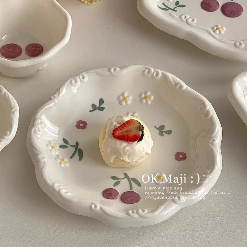 A Particularly Beautiful Plate! High Beauty Relief Cute Ceramic Dining Plate, Home Breakfast Plate, Home Bowl Plate
