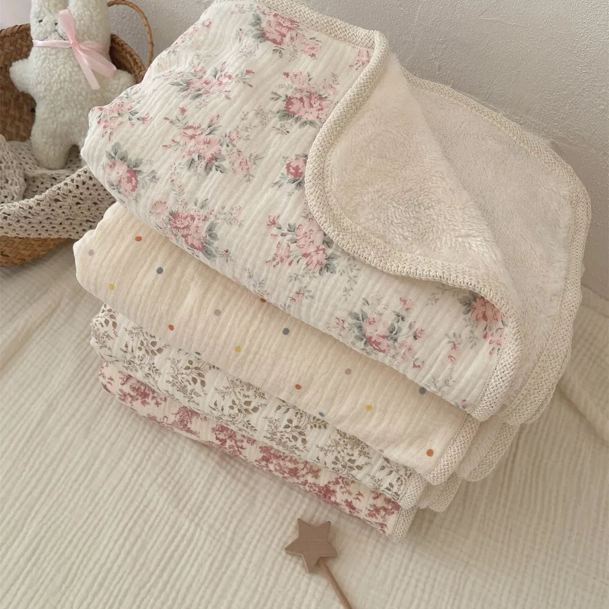 Winter Ins Baby Blankets Newborn Korea Velvet Blanket Floral  Muslin Cotton Blanket Newborn Blanket Set Mother Kid